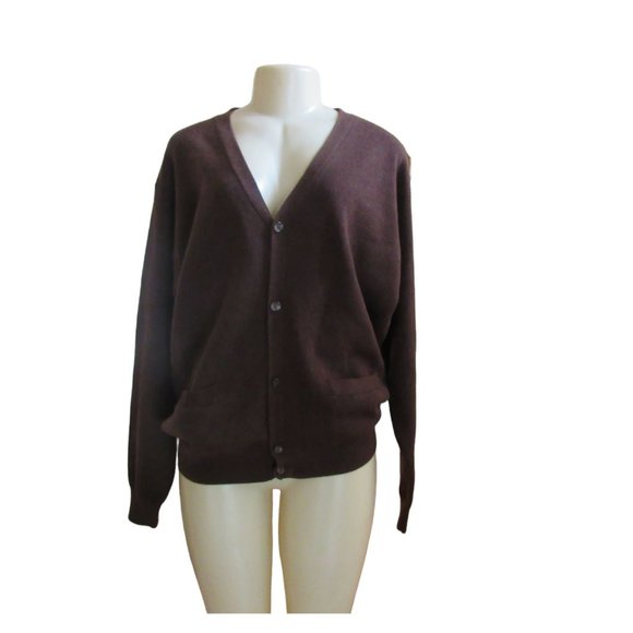 Eldon HIlls Men's Brown X-Fine Merino Wool Long Sleeve Cardigan in Sz M - Picture 1 of 6